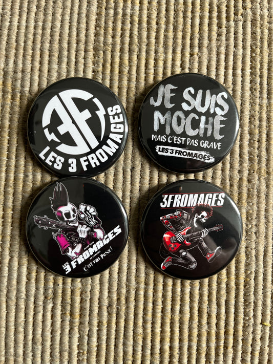 Lot de 4 badges épingles 44mm
